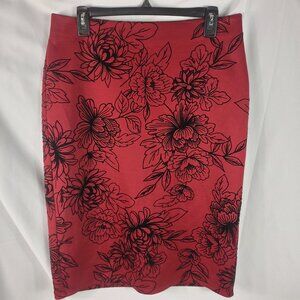 NYCC Women's Slip-on Skirt Elastic Waistband Maroon w/Black Floral Size Medium